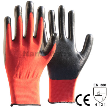 NMSAFETY 13 gauge rot polyesterbeschichtetes schwarzes Niro auf Palmhandschuhen